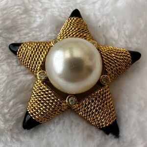 Craft faux pearl Gold and Black Star Brooch stamped Craft
